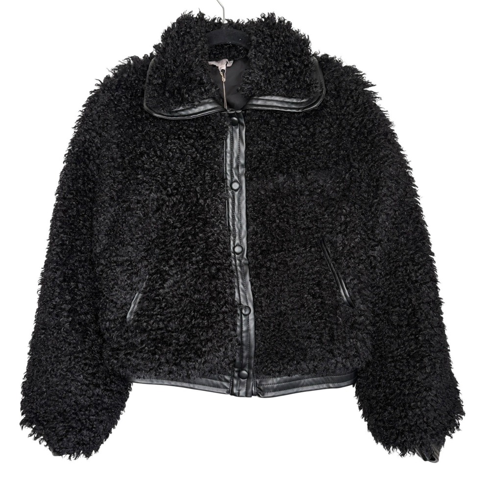 Ciebon Faux Fur Leather Bomber Jacket M Teddy Sherpa Moto Biker Boxy Cozy NEW